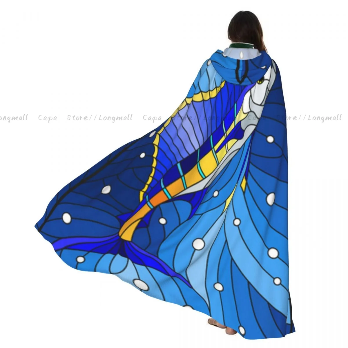 Capa de vampiro para adultos, bata con capucha, vitral con vela de pescado, burbujas de agua y aire, capa de Halloween, Cosplay de longitud completa