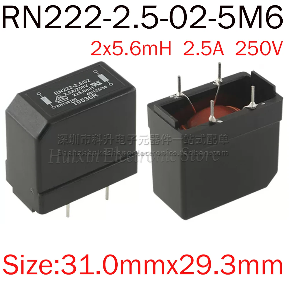 RN222-2.5-02-5M6 Common Mode Choke 2X5.6mH 5.6mH 2.5A 250VAC Through Hole PCB Mount EMC EMI Filter Inductor Current Compensated