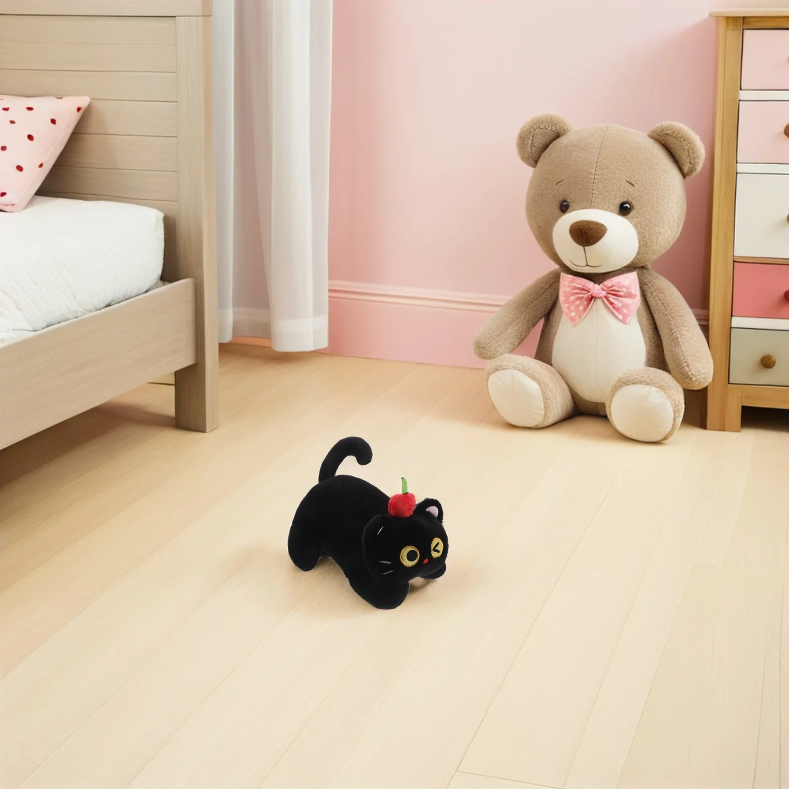 Pluszowy kotek z kreskówki, miękka i urocza maskotka, słodka dekoracja do sypialni, kawaii kociak, towarzysz snu, prezent dla dziewczynek.