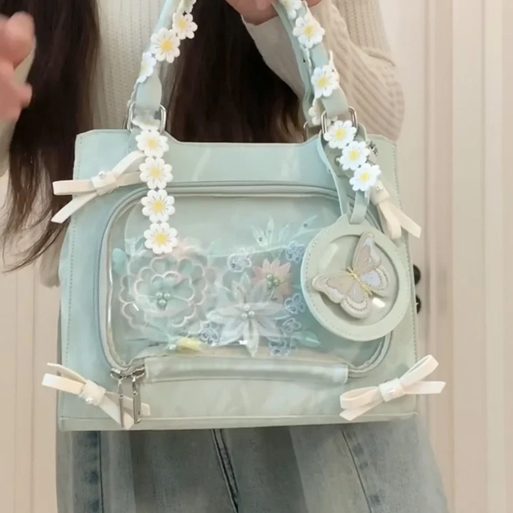 Słodka śliczna kokardka japońska śliczna Kawaii Itabag przezroczysta torba na ramię Bolso torby Crossbody torebki damskie