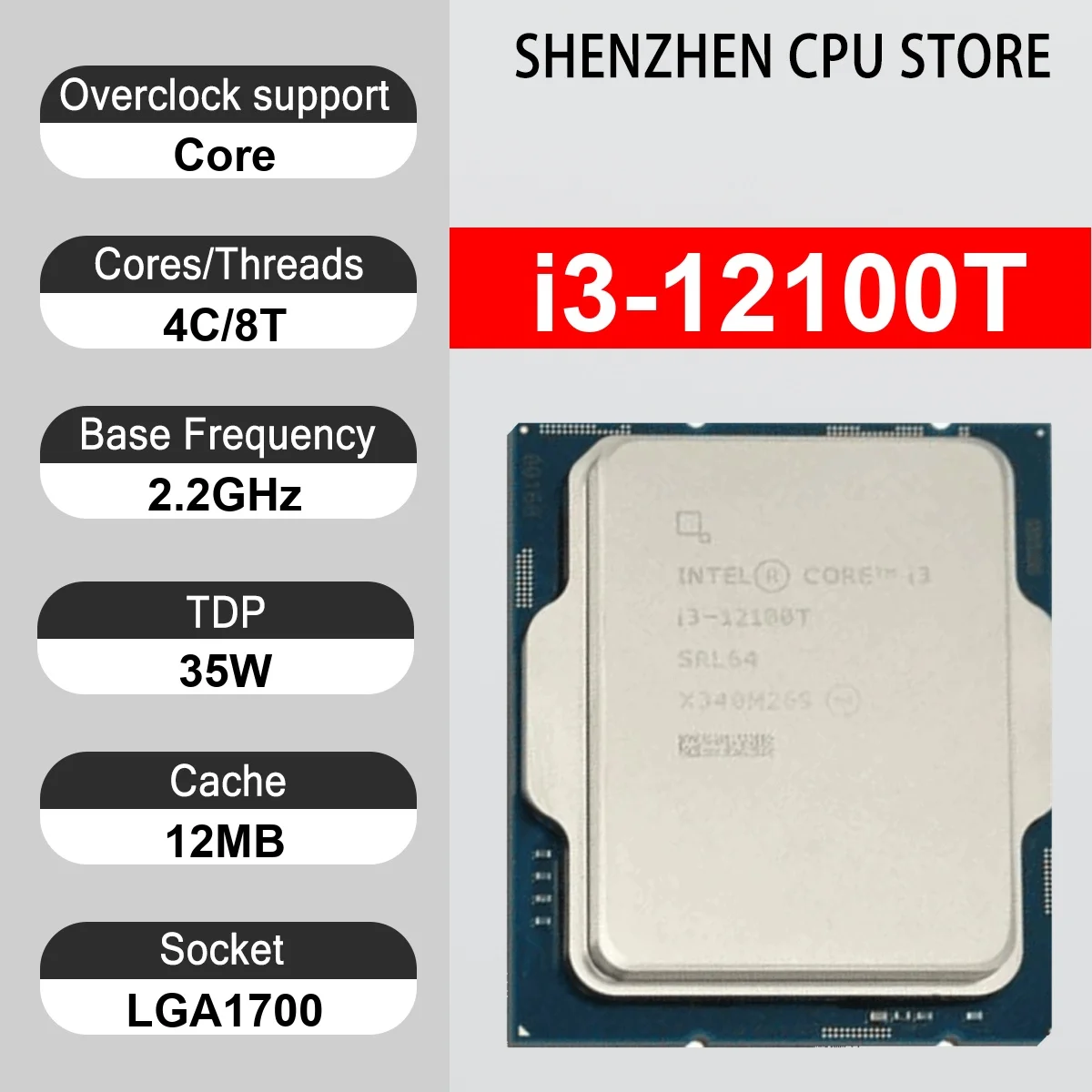 Intel Core i3-12100T 4 Core 8 Thread 2.2GHz 35W 12MB Cache 10nm LGA1700 SRL64 DDR4 3200 DDR5 4800 Alder Lake UHD Graphics 730