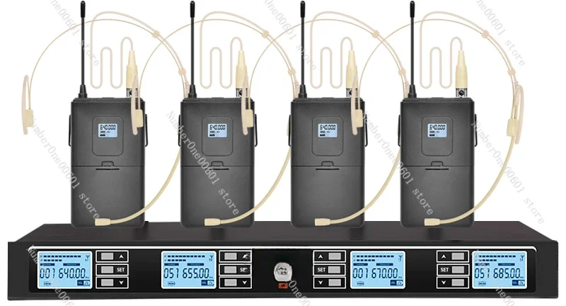 Wireless Microphone Pair of Four U-shaped Lavalier Earphones