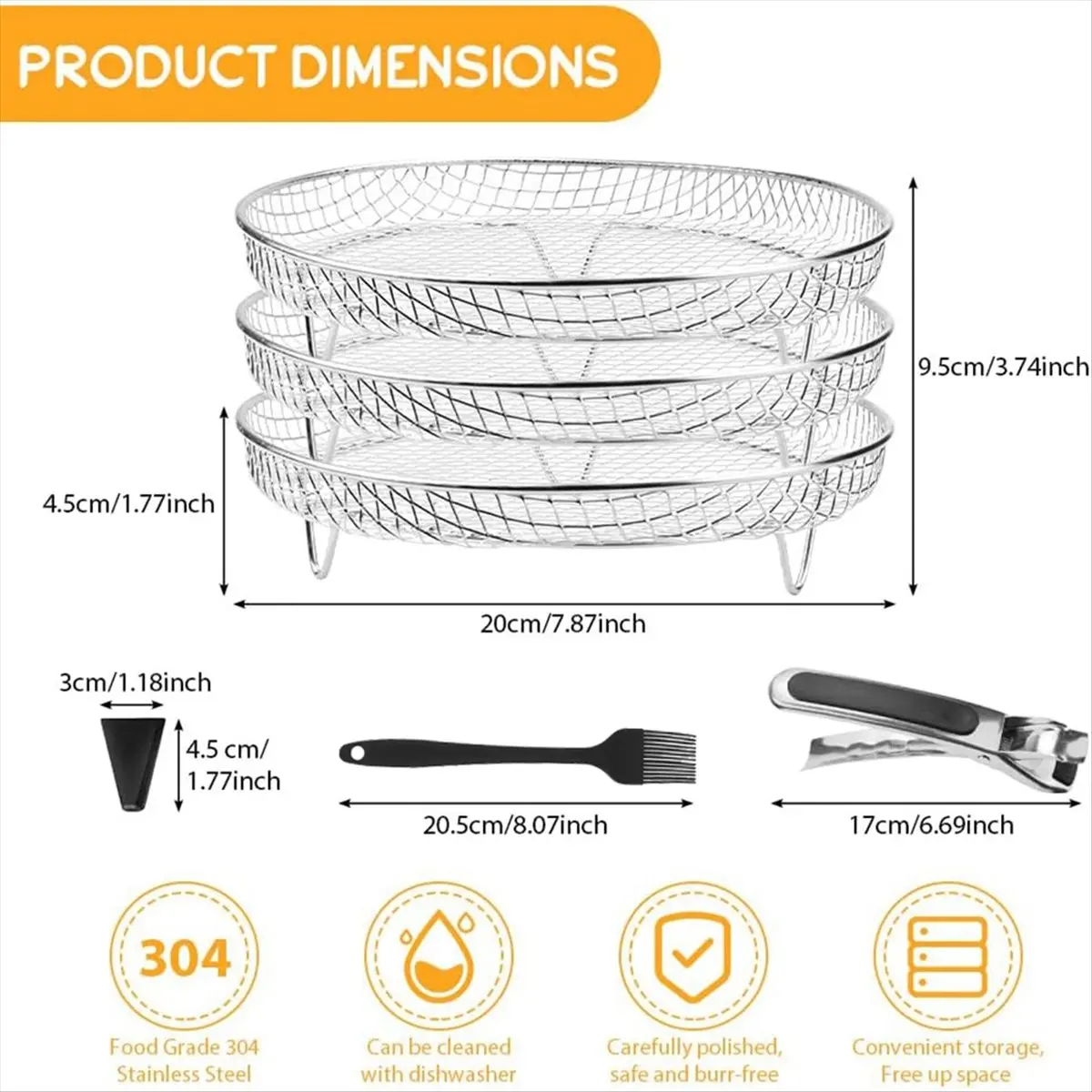 Exquisite- Air Fryer Rack Round 3 Layer Stackable Dehydrator Racks Stainless Steel Air Fryer Basket Tray Air Fryer Accessories