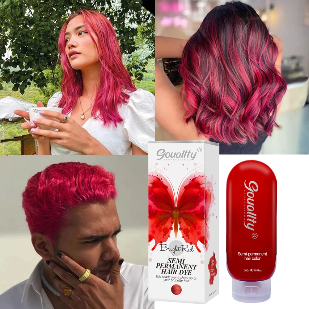 Gouallty Purple Hair Dye Cream Long-Lasing Semi Permanent DIY Red Pink Green Hair Coloring Not Hurt Hair Color Paste Dye Cream