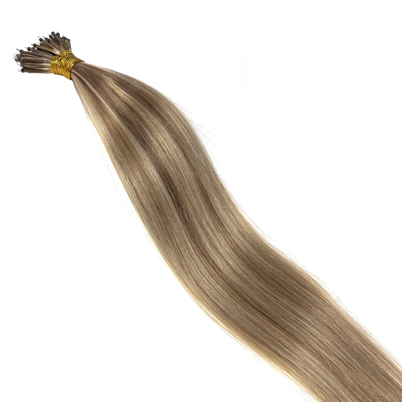 GOOFIT 100% Human Hair Extensions Tip Remy Nano Ring Micro Beads Double Drawn Real Hair Extensions 14"-24" UK