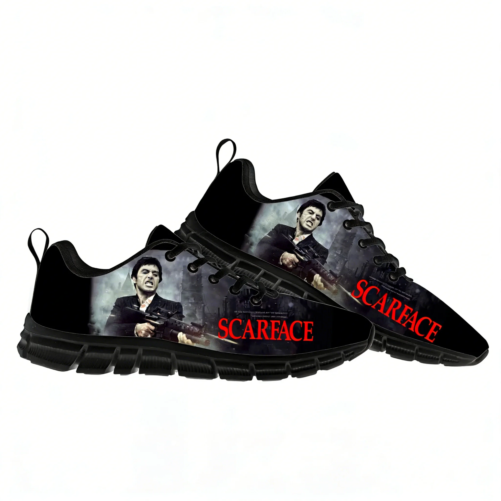 Zapatos deportivos Scarface, película novedosa Tony Montana Al Pacino, zapatillas de deporte para hombre y mujer, zapatillas de deporte informales de moda para senderismo, zapatos integrados personalizados