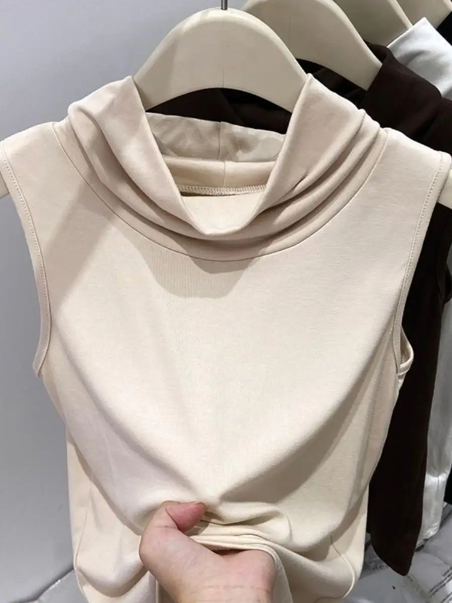 Modal Sleeveless Vest Women's Autumn 2025 High Collar Simple Fashion Youthful Pile Collar Inner Wear Shoulder Pad Base Top