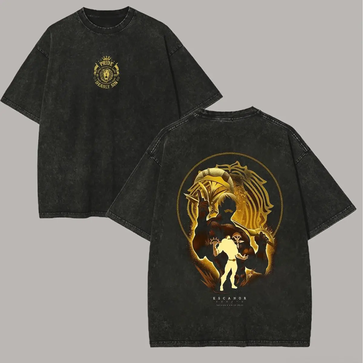 Harajuku High Street Tops Seven Deadly Sins Escanor Printed Washed Oversized T-Shirt Print Cotton Casual Loose Clothing Unisex