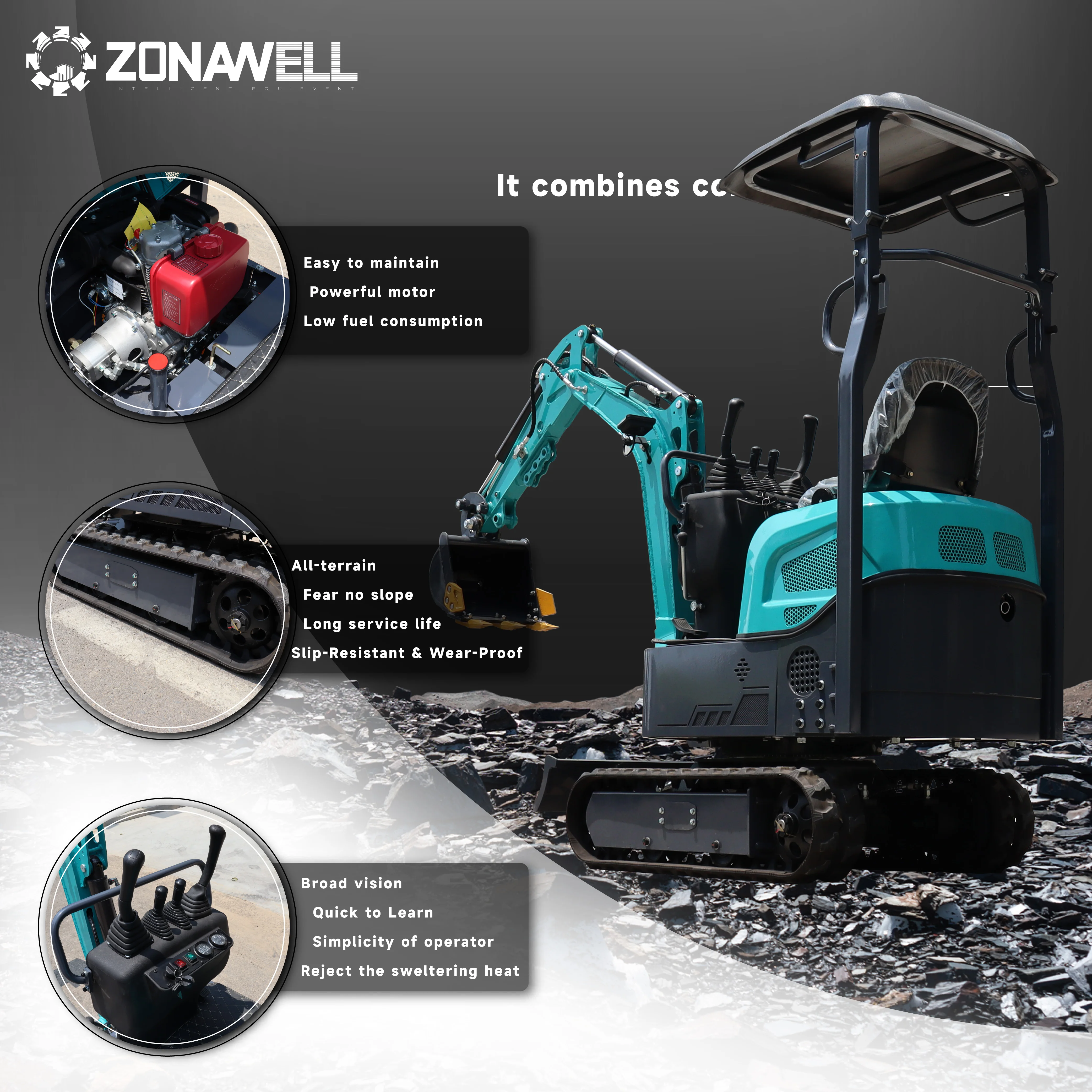 Excavator Mini 1.2T Leading Home dengan Tekanan Kerja 16KPa Dilengkapi Mesin KOOP/Changchai/Briggs Stratton