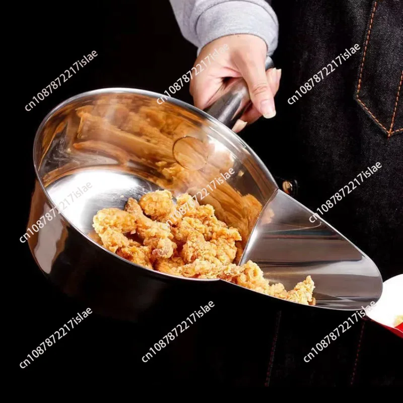 Multifunctional Stainless Steel Seasoning Scoop Fries Shovel Mixing Basin Sprinkling Tool