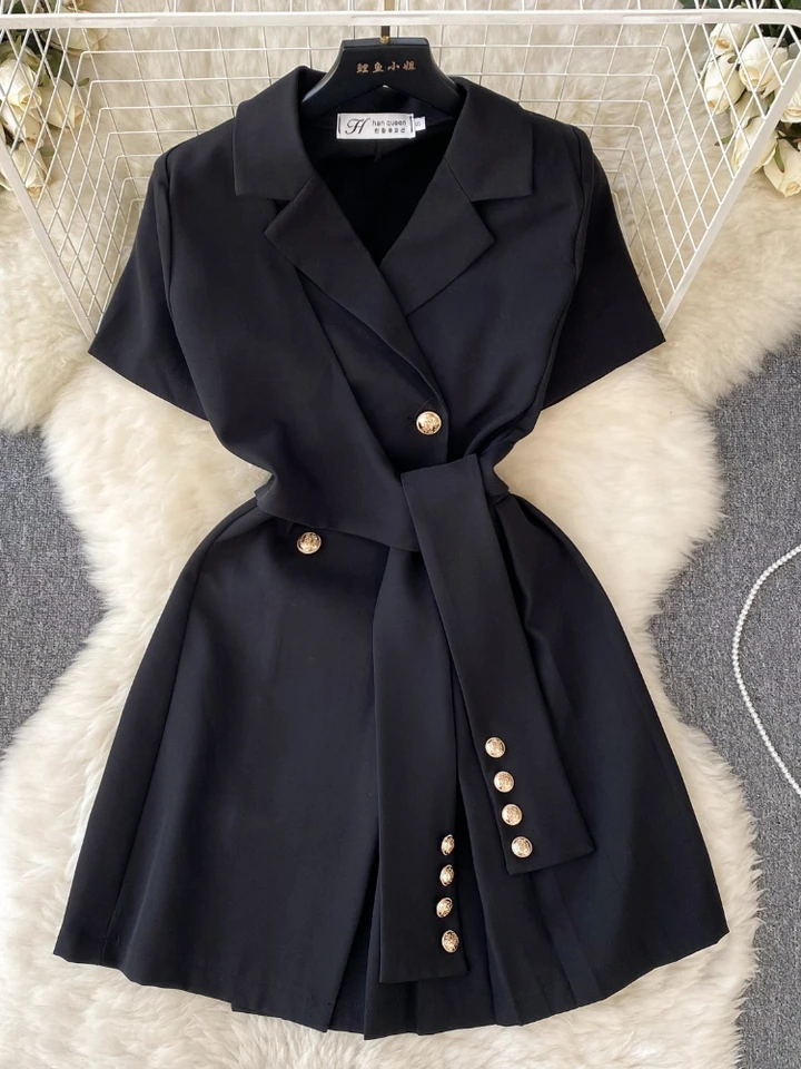 Retro Black Blazer Dress Women Lapel Short Sleeved Short Dresses Summer  Casual Short Sleeve Slim Bandage Dress Vestidos - AliExpress 200000345
