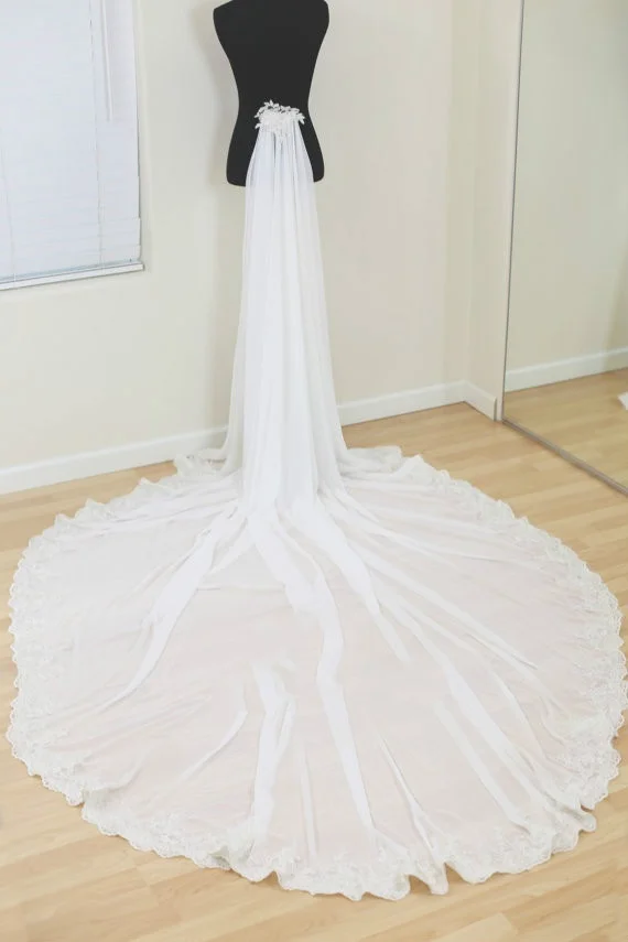 Vestido destacável para casamento, cauda de casamento em chiffon com cauda destacável para casamento, cauda de casamento com renda, comprimento personalizado