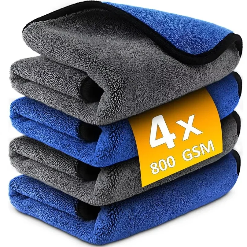 Microfiber Car Washing Towel Soft Quick Drying Windows Mirrors Wiping Rags Home Double Layer Cleaning Cloths 500gsm
