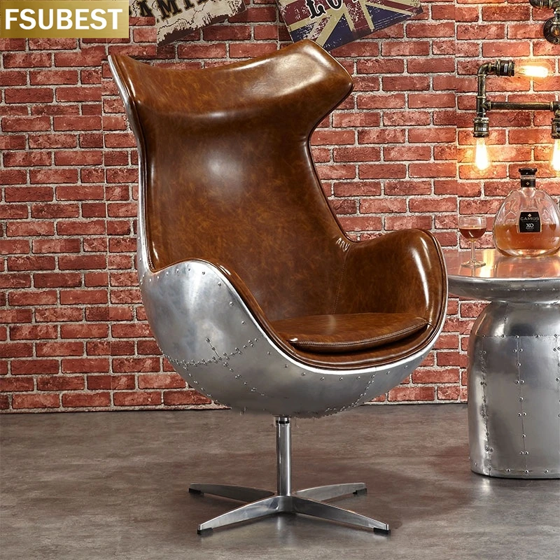 

FSUBEST Designer Saddle Chair Study Single Rest Sofa Chair Oil Wax Cowhide Recliner American Vintage Cigar Chair Sofa De Canto