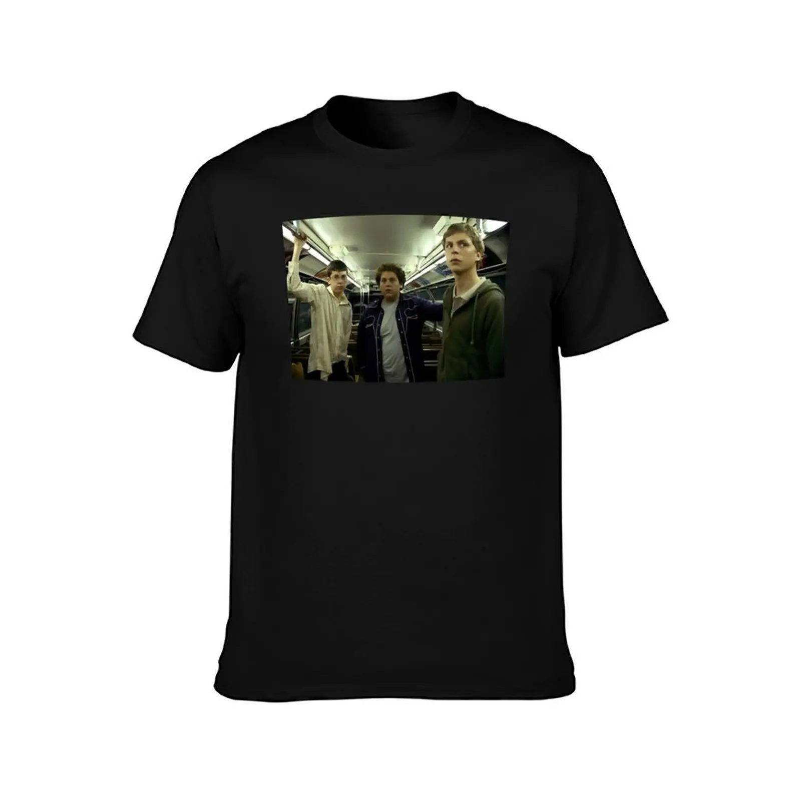 SUPERBAD Train Scene Still superbad, jonah hill, michael cera, christopher mintz plasse, train, movi T-Shirt, Unisex Men Women