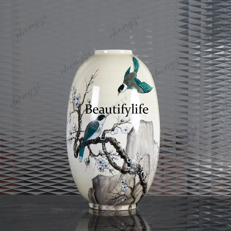 New Chinese creative hand-painted, ceramic vase ornaments, home dining table flower ornaments