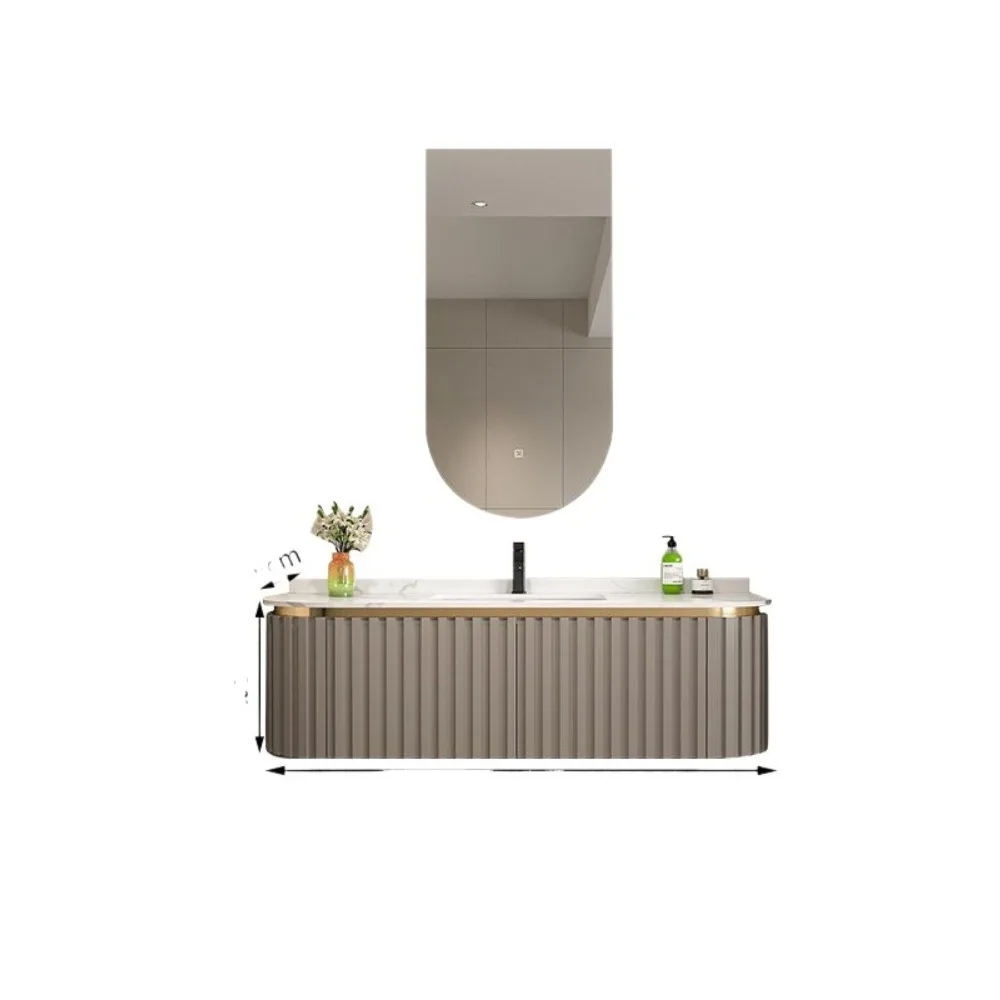 Modern Japanese wind rock slab bathroom cabinet combination light luxury solid wood bathroom washing cabinet can be customized