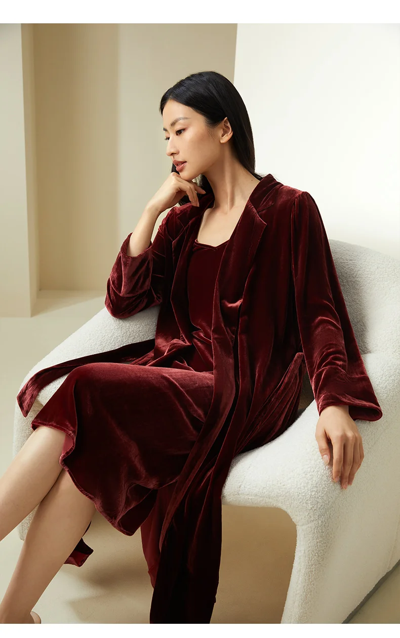 BirdTree Mulberry Silk Nightgown for Women, V Neck Velvet Night Robe Set, Simple Skin Friendly Pajamas, 2024 Spring New S41910QM