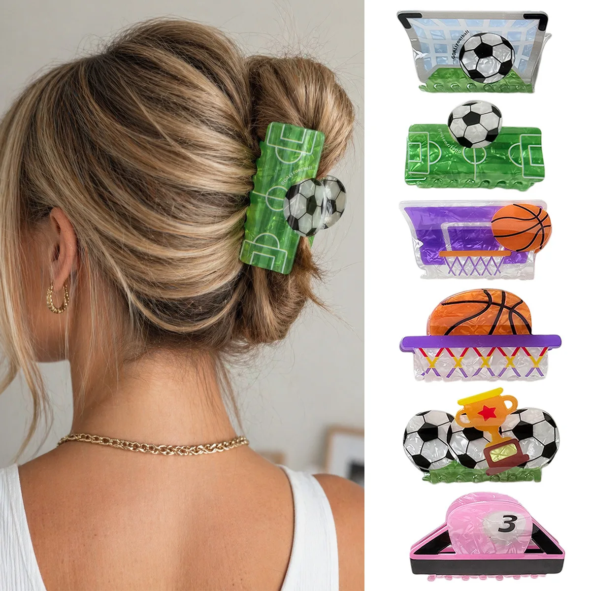 

Sports-Themed Acrylic Hair Claw Clip Women Football Basketball Court Design Shark Clip with Strong Hold Cute Hair Accessories