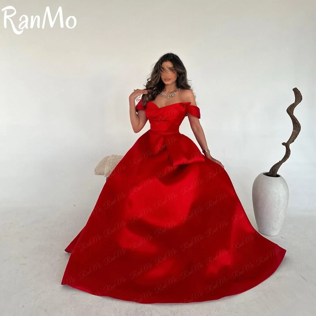 Ranmo Nuovo abito da sera da donna in raso rosso Linea A Robe Soiree De Luxe 2024 Abiti per occasioni speciali per occasioni formali Abiti da ballo