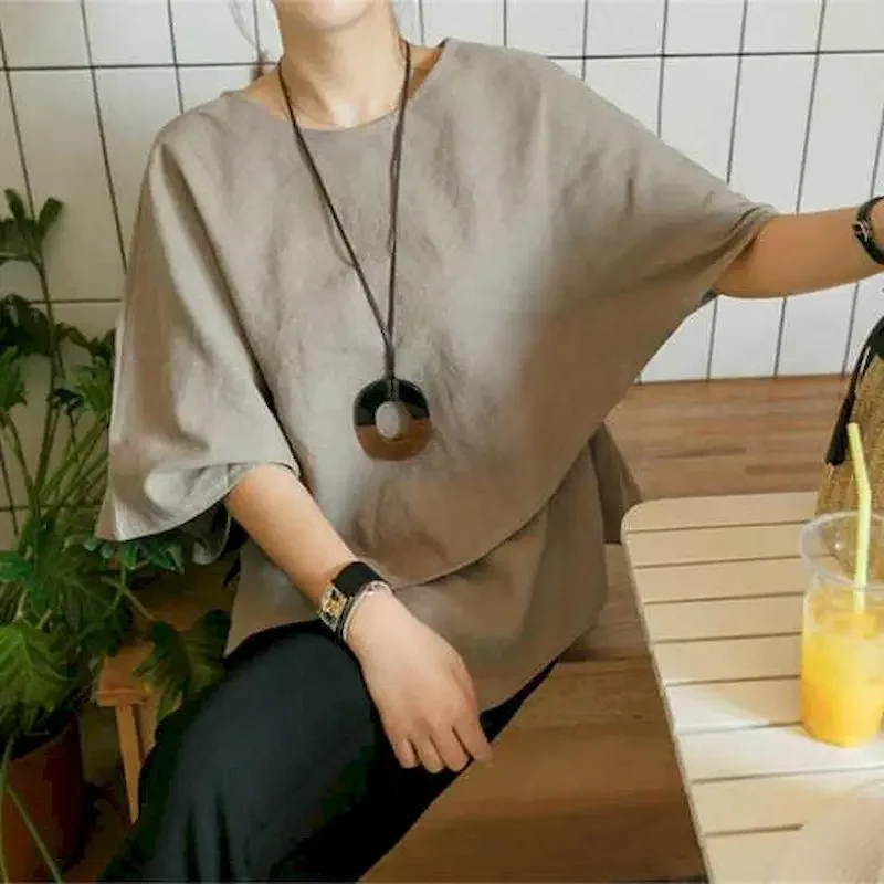 

Irregular Solid T Shirt Women Korean Style Loose Bat Sleeve T-shirt Fashion Casual Oversized Half Sleeve Top Summer Trend Tshirt