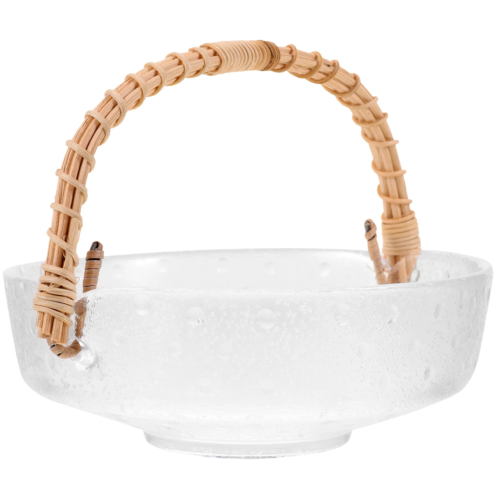

Decorative Glass Fruit Tray Bamboo Handle Multi-Function Snack Holder Party Candy Storage Plate Wine Cooler Bucket
