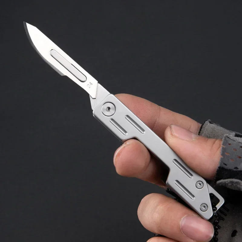 Machinery Stainless Steel EDC Folding Scalpel Medical Folding Knife  Outdoor Unpacking Pocket Knife with10pcs Replaceable Blades