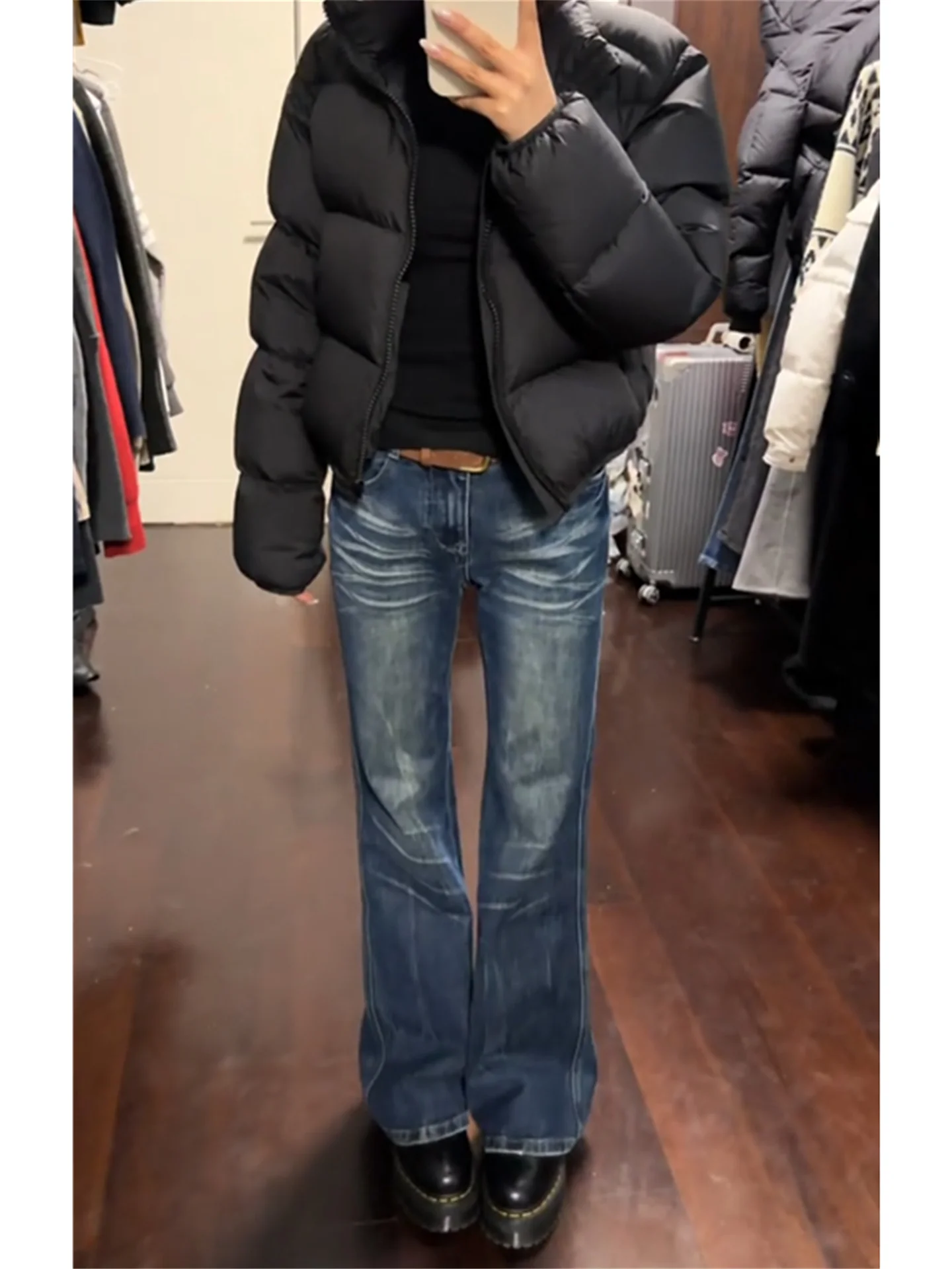 

American Style Vintage Distressed Skinny Jeans Women's Spring Autumn Casual Floor-Length Pants Low Waist Bell Bottoms
