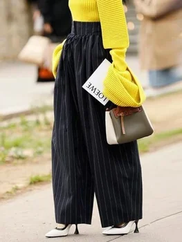 Modigirl 여성용 레트로 스트라이프 루즈 와이드 레그 팬츠, 하이 웨이스트, 도시 패션 복장, 긴 바지, 가을, 2025 용수철, 여름