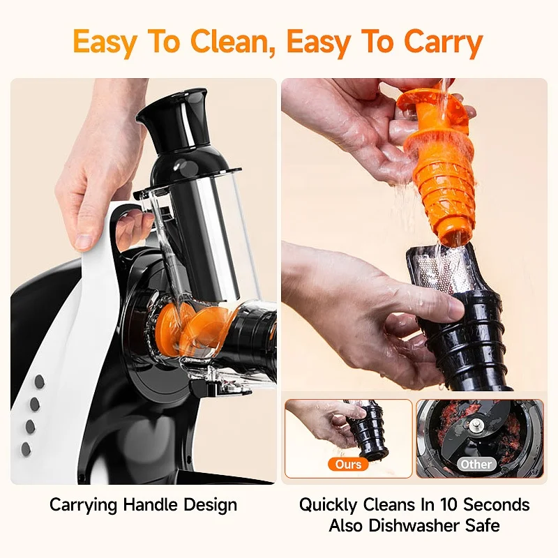 Cold Press Slow Juicer with Reverse Function - 95% Nutrient Retention, Easy Clean Detachable Parts