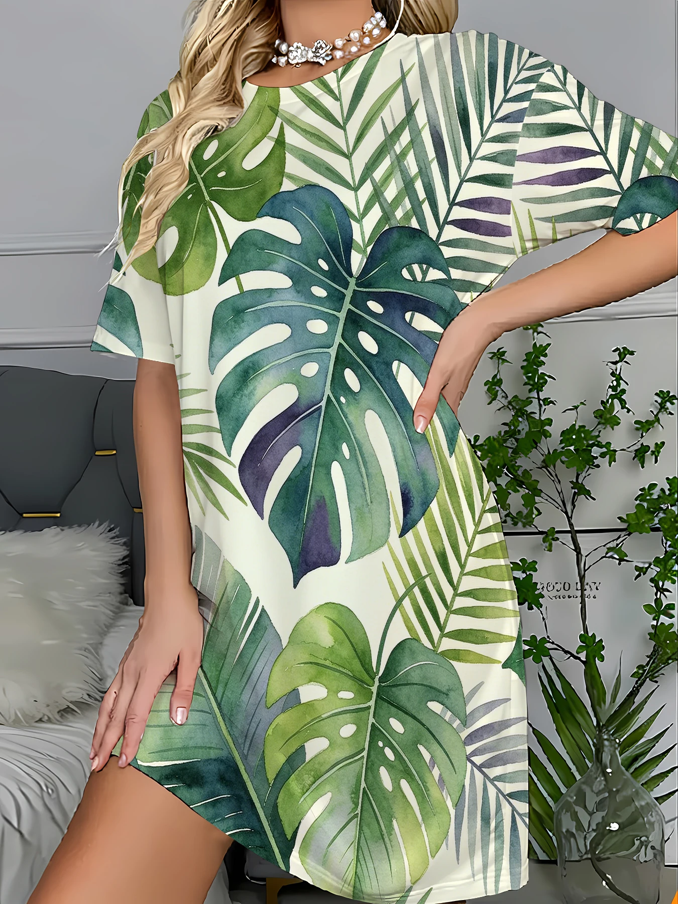 

Women's Floral Print Short Sleeve Sleep Dress Cute Loose Nightgown Summer
