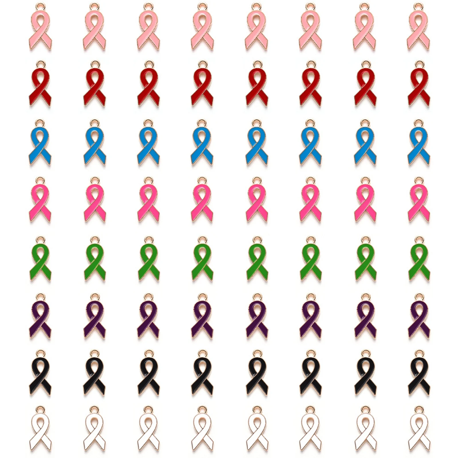 10 Golden Alloy Enamel Ribbon Breast Cancer Awareness Charms Pendants 20mm