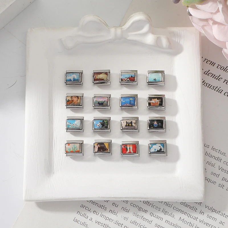 Y2K Süße Katze Blauer Himmel Seestern Italienische Charm-Links Passend für 9mm Edelstahl Damenarmband DIY Schmuckherstellung Geschenk Großhandel – Detail 6