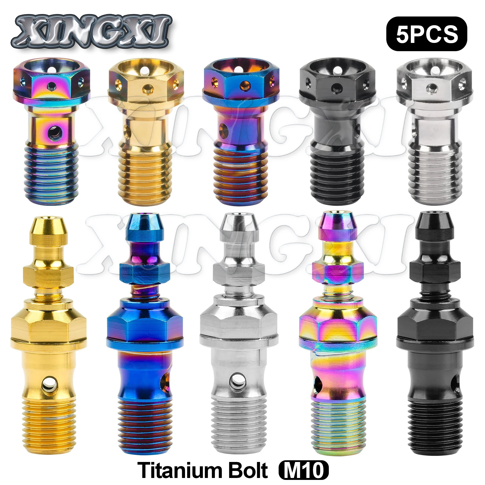 Xingxi 5pcsTitanium Alloy Bolts of Motorcycle Brake Caliper Tubing Screw M10 P1.0/1.25 For Single Hole Clutch Banjo Bolt Of Blee