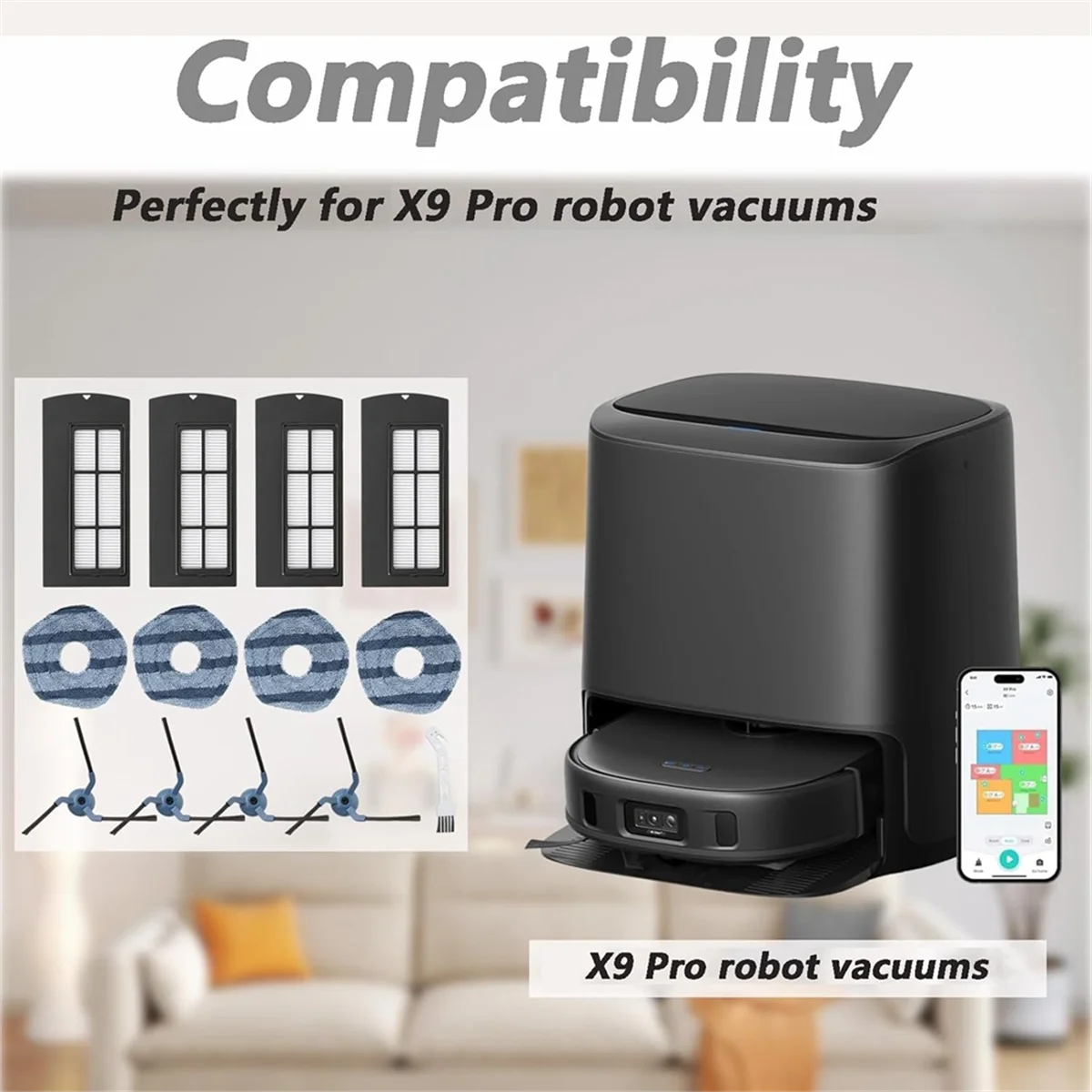 ل Eufy Clean X9 Pro مكنسة كهربائية فرشاة جانبية فلتر Hepa ممسحة قماش استبدال أجزاء_A66K