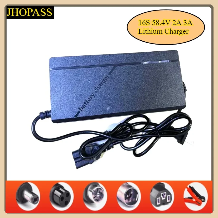 58.4V 2A 3A LED 16S Smart Lithium Li-ion LiFePO4 Battery Charger for Scooter E-bike Motorcycle 48V AC110-220V EU AU UK US Plug