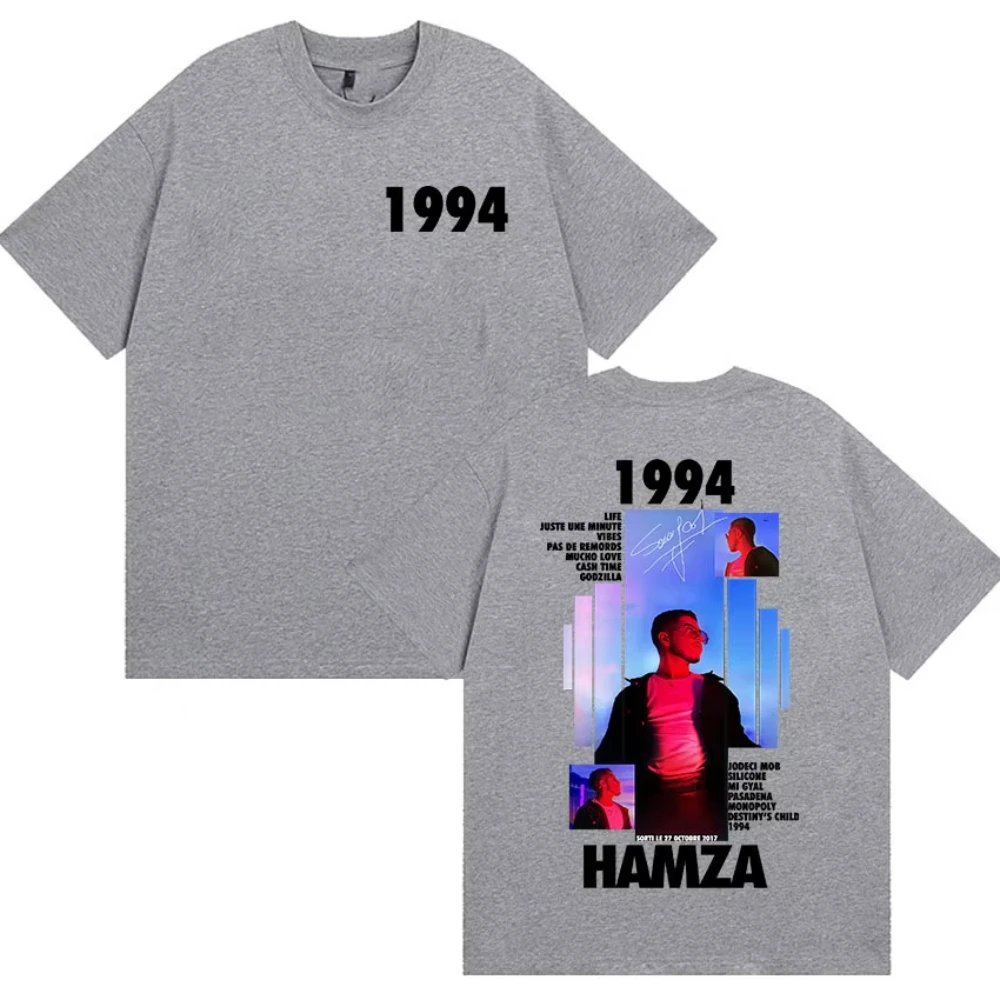 تي شيرت بنمط مغني الراب HAMZA 1994 Tour Album 2025 - تي شيرت قطني بأكمام قصيرة على الموضة للجنسين، ملابس برقبة دائرية على طراز الهيب هوب #4