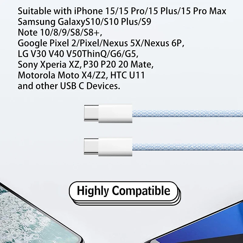 Type C to Type C 60W Fast Charging Color Cable For Apple Phone15 Huawei Xiaomi Samsung Usb C-Type C Weaving Cable Accessories - view 6