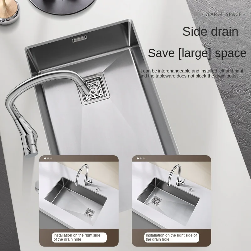 304 Stainless Steel Kitchen Sink Manual Sink Embossed Large Single Slot Household Vegetable Washing Basin Under The Table