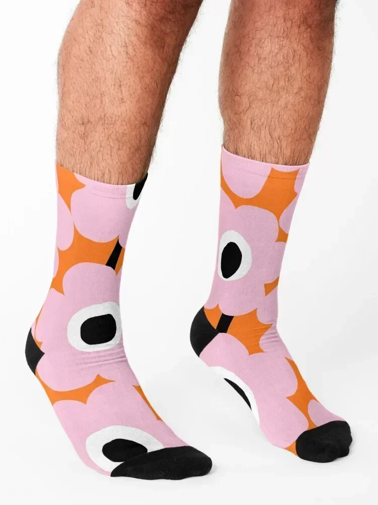 Iconic Pink and Orange Scandinavian Garden Socks loose Antiskid soccer with print Sports Socks For Women Men's