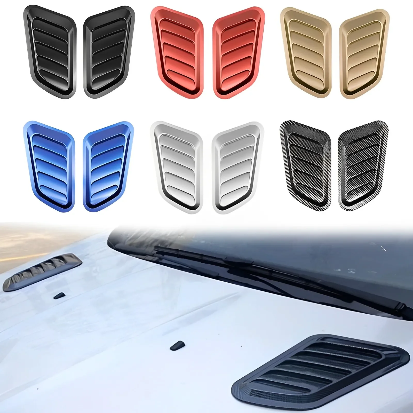 2Pcs Car Styling Car Decorative Cell Air Flow Intake Hood Scoop Bonnet Vent ABS Cover Carbon Fiber Sticker Car Decor Accessories