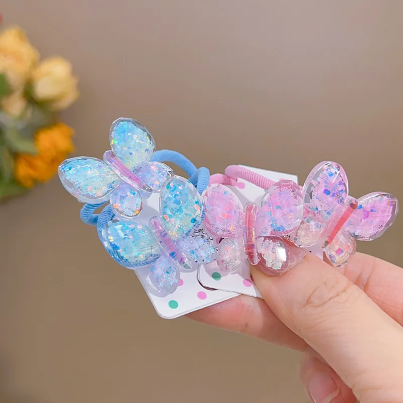 2PCS Lovely Cartoon Gradient Butterfly Girls Kids Elastic Hair Bands Princess Hair Accessories Children Hair Ties Baby Headwear