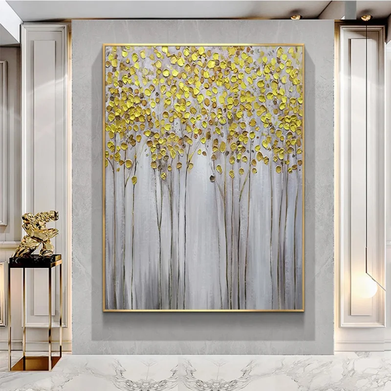 Pure Hand-Painted Oil Painting, Abstract 3D Golden Tree Oil Painting, Modern Sample Wall Art Canvas Painting, Living Room Decor