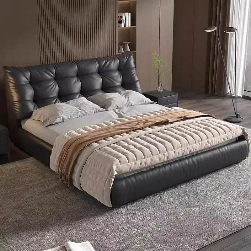 Internet celebrity light luxury leather bed Italian minimalist master bedroom soft bag