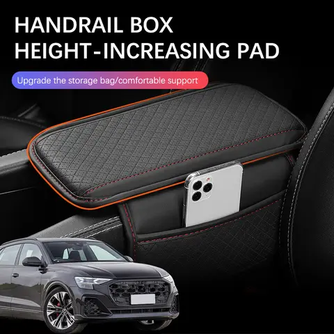 아우디 S 라인 Q8 e-트론 Q8 48V용 자동차 센터 콘솔 팔걸이 보호 쿠션 가죽 자동차 팔걸이 수납함 커버 패드