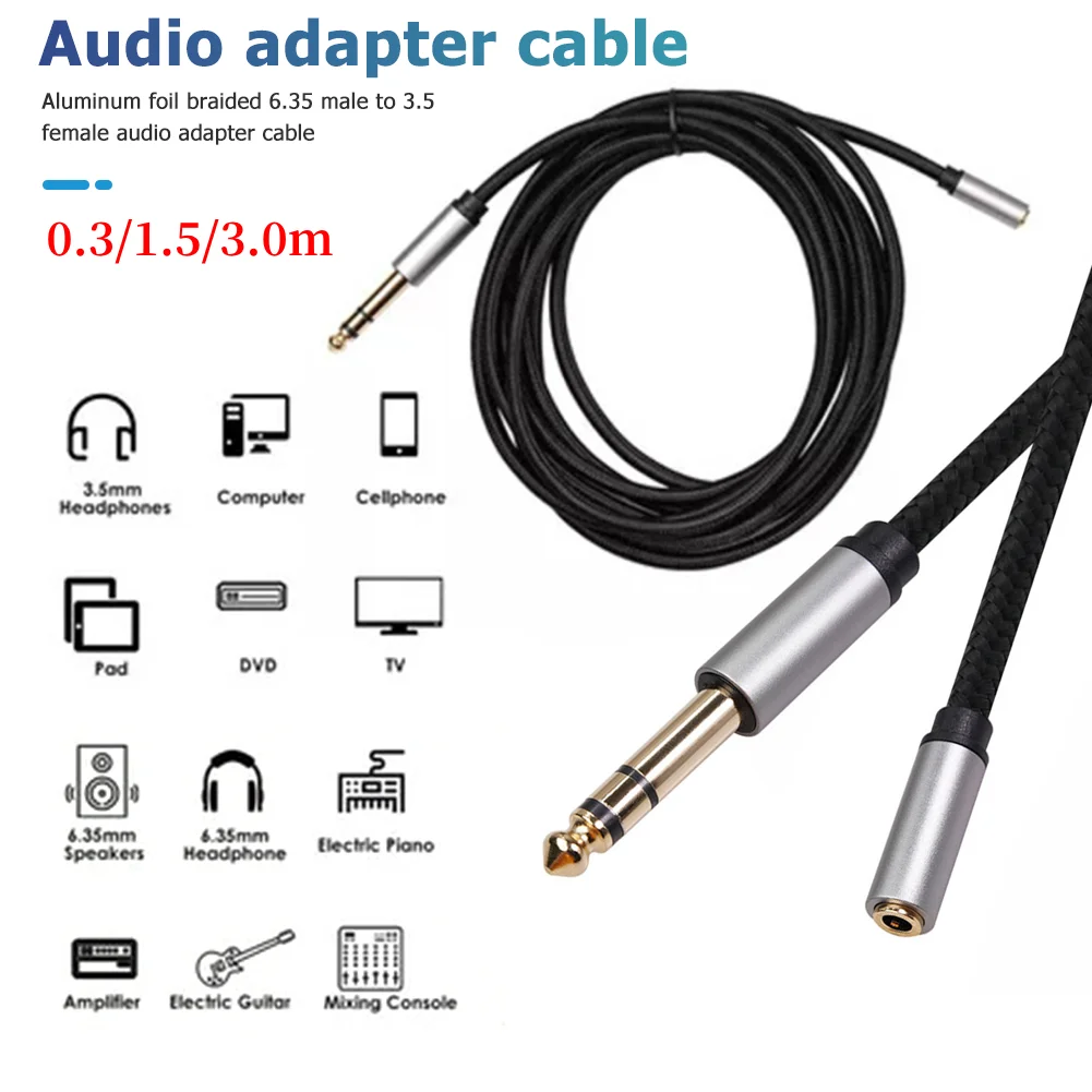 6.35mm to 3.5mm Audio Cable 1/4 Male to 1/8 Female Headphone Stereo Adapter Cord for Amplifiers Guitar Keyboard Piano Parts