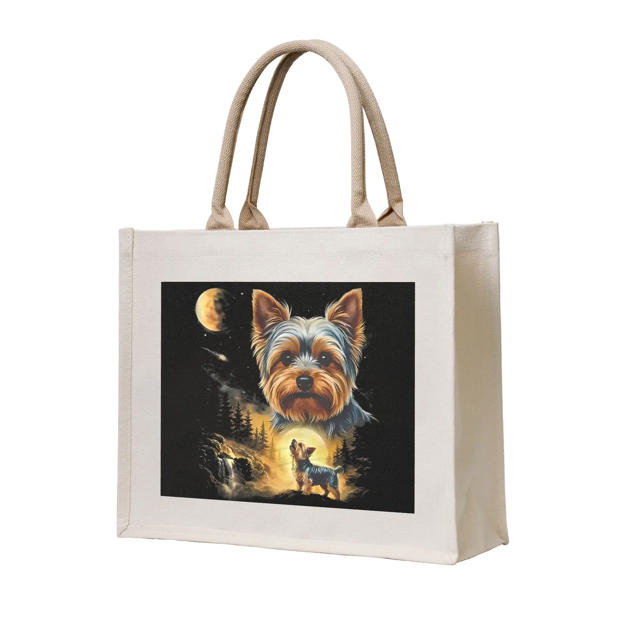 Recycling Yorkie Howling To The Moon Shopping Bag Women Tote Bag Portable Yorkie Dog  Groceries Shopper Bags