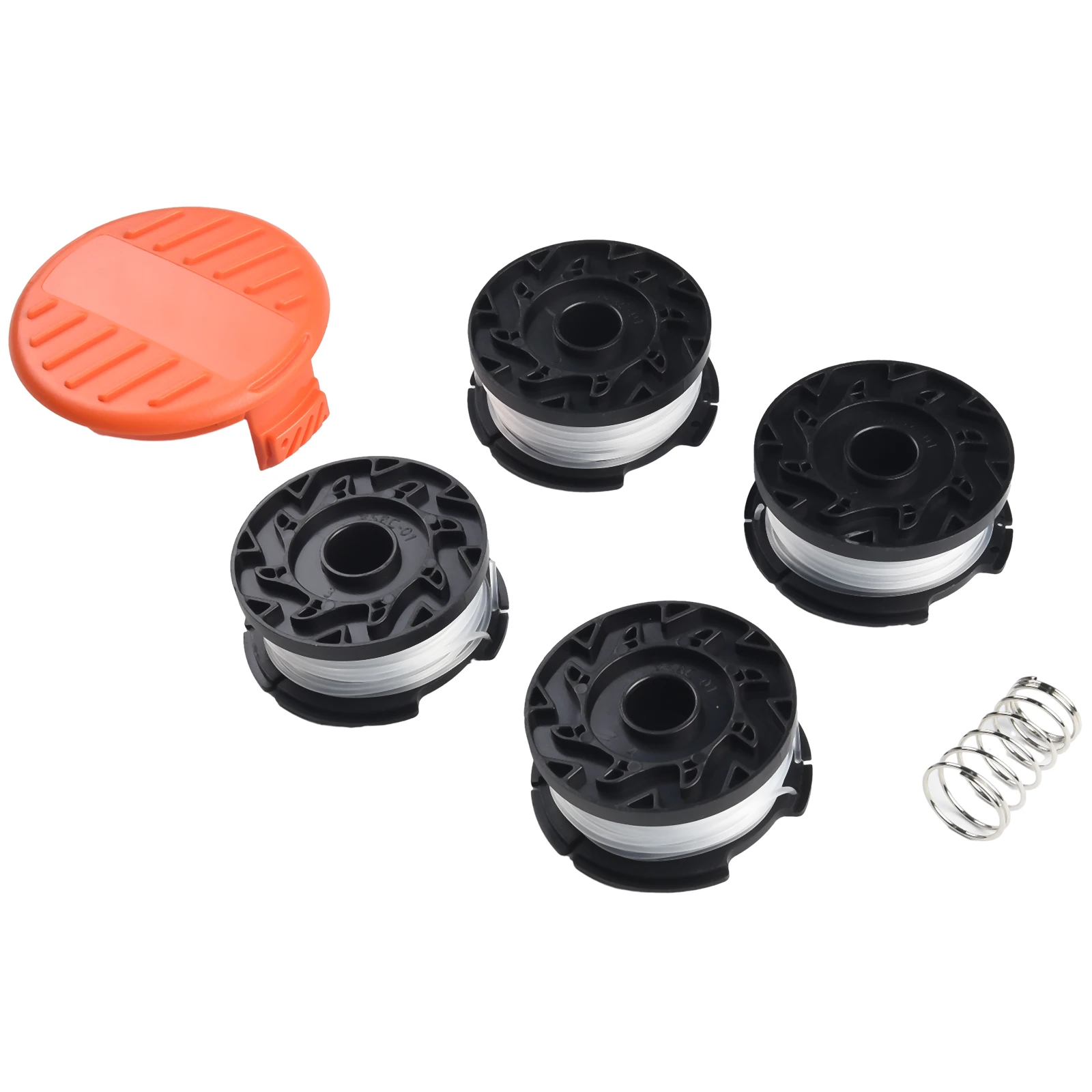 Trimmer Spool 4 Pack & Cap & Spring Replacement For Black Decker Cap Spring GH400、GH500、GH600、GH610、GH900、GH912、ST6600、ST7000