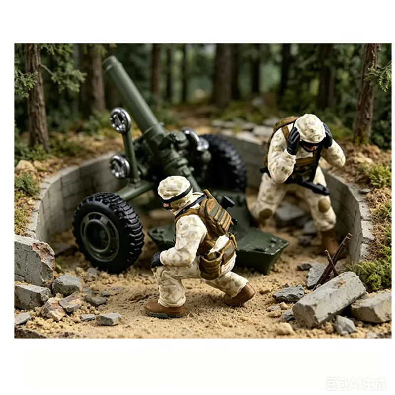New 1/72 Modern US 2-Soldier Mortar Team Set Resin Model DIY Hand Drawn Sand Table Scene Matching Toy Collectibles