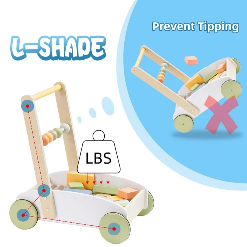 Robottime Robud Baby Push Rollator Speelgoed Met Blokken Baby Learning Rollator Peuter Push Speelgoed Voor 1 2 3 Jaar Oud